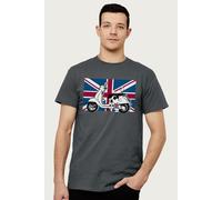 Peanuts Men's Union Jack Scooter Snoopy T-Shirt in Charcoal | Size: Medium Peanuts Charcoal M