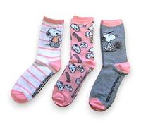 PEANUTS - Pack 3 Snoopy Socks - Official Pink White and Grey Socks - for Women UK 3.5-7 EUR 36-40, Pink, White and Grey, 36-40