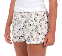 Peanuts Pajamas Women's Snoopy And Woodstock Stars Micro Boxer Shorts Lounge Bottoms, White, XL