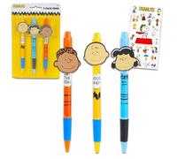Peanuts Pens Gift Set - Bundle with 3 Charlie Brown Pens with Clip Plus Stickers | Peanuts Office Desk Supplies