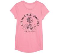 Peanuts - Pigpen Life Gets Messy Sometimes Just Roll with It T-Shirt, Girls, Pink, Large