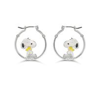 Peanuts Silver Plated Enamel Hoop Earrings Featuring Snoopy and Woodstock Hugging, Girls' Jewellery