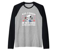 Peanuts - Snoopy All I Need My Dog And Coffee Hearts Raglan Baseball Tee