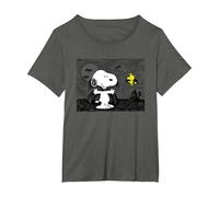 Peanuts Snoopy and Woodstock Halloween Midnight Flight T-Shirt, Women's Plus, Asphalt Grey, 1X