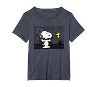 Peanuts Snoopy and Woodstock Halloween Midnight Flight T-Shirt, Women's Plus, Heather Blue, 3X