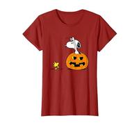 Peanuts Snoopy and Woodstock Not Scared Halloween T-Shirt, Women, Cranberry Red, X-Large