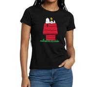 Peanuts Snoopy Asleep On The Doghouse Women's T-Shirt Black