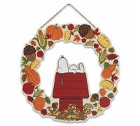 Peanuts Snoopy Autumn Wreath Hanging Wood Wall Decor - Fun Fall Snoopy Sign for Home Decorating