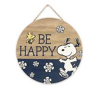Peanuts Snoopy Be Happy Round Hanging Wood Wall Decor