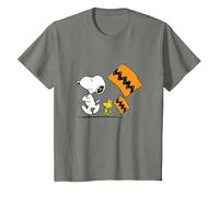 Peanuts - Snoopy Charlie Brown Flags T-Shirt, Youth, Olive Heather, Small