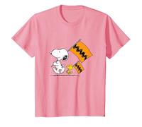 Peanuts - Snoopy Charlie Brown Flags T-Shirt, Youth, Pink, Large