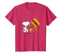 Peanuts - Snoopy Charlie Brown Flags T-Shirt, Youth, Red Heather, Large