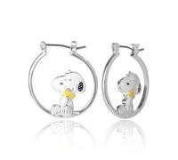 Peanuts Snoopy Earrings for Women Official License, Silver Flash-Plated Hoop Earrings with a Snoopy and Woodstock Accessory, Brass, No Gemstone, Brass, No Gemstone
