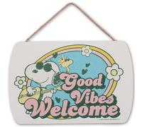 Peanuts Snoopy Good Vibes Welcome Hanging Wood Wall Decor - Fun Snoopy Sign for Home, School or Office