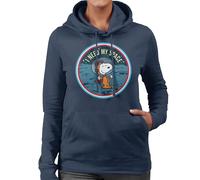 Peanuts Snoopy On The Moon I Need My Space Women's Hooded Sweatshirt Navy Blue Medium