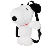 Peanuts Snoopy Plush Backpack, 14 Inch Soft Filled Character Bag with Zip Pocket, Mini Backpack, White/Black