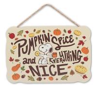 Peanuts Snoopy Pumpkin Spice and Everything Nice Hanging Wood Wall Decor - Cute Snoopy Fall Decor with Autumn Leaves and Pie