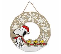 Peanuts Snoopy Snowflake Wreath Hanging Wood Wall Decor - Nostalgic Peanuts Christmas Sign for Holiday Home Decorating