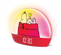 Peanuts Snoopy Sunrise Alarm Clock - Vibrant Snoopy Edition with Multicolor Lights, USB Charging, LED Display, Gentle Wake-Up Simulation, and Handy Snooze Function, Red