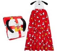 Peanuts Snoopy Wearable Blanket for Kids, Teens & Women, Ultra Soft Fleece Hooded Throw Blanket, Warm, Cosy & Lightweight Oversized Fleece Poncho, Gifts for Her (Red Peanuts)
