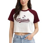 Peanuts Snoopy Womens Graphic Tee Charlie Brown Woodstock Shirt, Cream/Red, S