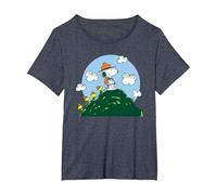 Peanuts - Snoopy Woodstock Beagle Scouts Climbing Hill T-Shirt, Women's Plus, Heather Blue, 1X