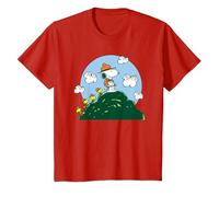 Peanuts - Snoopy Woodstock Beagle Scouts Climbing Hill T-Shirt, Youth, Red, Medium
