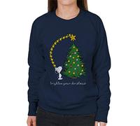 Peanuts Snoopy Woodstock Brighten Your Christmas Women's Sweatshirt Navy Blue