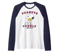 Peanuts Snoopy Woodstock College Cuddle Society Classic Hugs Raglan Baseball Tee