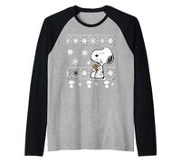 Peanuts Snoopy Xmas Christmas Cookie Pattern Classic Festive Raglan Baseball Tee