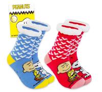 Peanuts Socks Bundle for Women - 2 Pairs Sherpa Charlie Brown & Snoopy Socks Plus Tattoos | Peanuts Gift Set for Teens, Girls, Multicolor, 3.5-9 UK