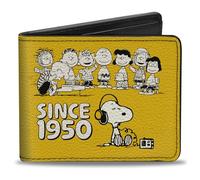 Peanuts Wallet, Bifold, Peanuts Gang Since 1950 Good Grief Group Pose Yellow Black, Vegan Leather