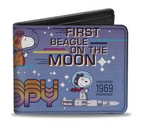 Peanuts Wallet, Bifold, Snoopy First Beagle on the Moon Poses Blue Multi Color, Vegan Leather