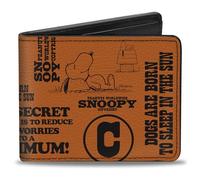 Peanuts Wallet, Bifold, Snoopy Poses and Quotes Collage Orange Black, Vegan Leather