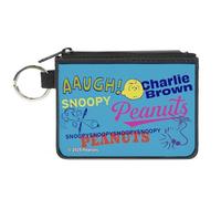 Peanuts Wallet, Coin Purse, Charlie Brown Snoopy and Woodstock Typography Collage Blue, Canvas
