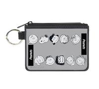 Peanuts Wallet, Coin Purse, Peanuts Gang Ten Character Faces Gray Black White, Canvas