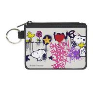 Peanuts Wallet, Coin Purse, Peanuts Snoopy and Woodstock Graffiti Collage Multi Color, Canvas