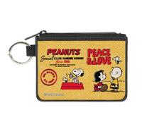 Peanuts Wallet, Coin Purse, Peanuts Social Club Peace and Love Scenes Yellow Red, Canvas