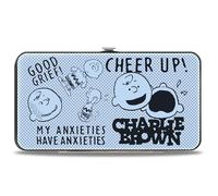 Peanuts Wallet, Hinged, Charlie Brown Poses and Quotes Baby Blue Black, Vegan Leather