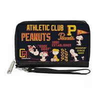 Peanuts Wallet, Zip Around, Peanuts Athletic Club Poses and Quotes Black Red Yellow, Vegan Leather