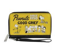 Peanuts Wallet, Zip Around, Peanuts Gang Since 1950 Good Grief Group Pose Yellow Black, Vegan Leather