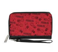 Peanuts Wallet, Zip Around, Peanuts Gang Six Character and Title Logo Collage Red Black, Vegan Leather