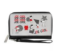 Peanuts Wallet, Zip Around, Peanuts Joe Cool Snoopy Poses and Text Gray Black Red White, Vegan Leather