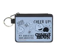 Peanuts Wallet, Zip Clutch, Charlie Brown Poses and Quotes Baby Blue Black, Canvas, Blue, XS, Casual