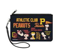 Peanuts Wallet, Zip Clutch, Peanuts Athletic Club Poses and Quotes Black Red Yellow, Canvas