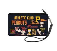 Peanuts Wallet, Zip Clutch, Peanuts Athletic Club Poses and Quotes Black Red Yellow, Canvas, Black, S, Casual