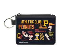 Peanuts Wallet, Zip Clutch, Peanuts Athletic Club Poses and Quotes Black Red Yellow, Canvas, Black, XS, Casual
