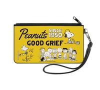 Peanuts Wallet, Zip Clutch, Peanuts Gang Since 1950 Good Grief Group Pose Yellow Black, Canvas, Yellow, S, Casual