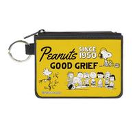 Peanuts Wallet, Zip Clutch, Peanuts Gang Since 1950 Good Grief Group Pose Yellow Black, Canvas, Yellow, X-Small