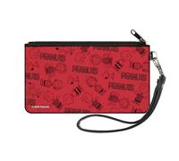 Peanuts Wallet, Zip Clutch, Peanuts Gang Six Character and Title Logo Collage Red Black, Canvas, Red, S, Casual